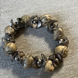 Silver and Tan Beaded Bracelet